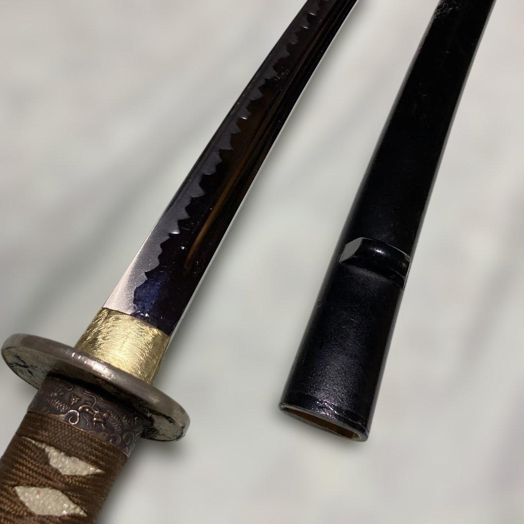 模造刀(居合刀)下緒無し 茶柄 鶴と波絵角丸鍔 - メルカリ