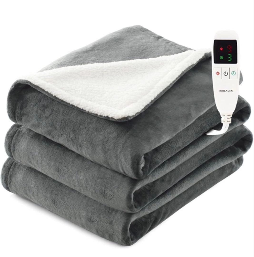 電気毛布 掛け敷兼用 大判190×130cm 表フランネル／裏シープボア グレー