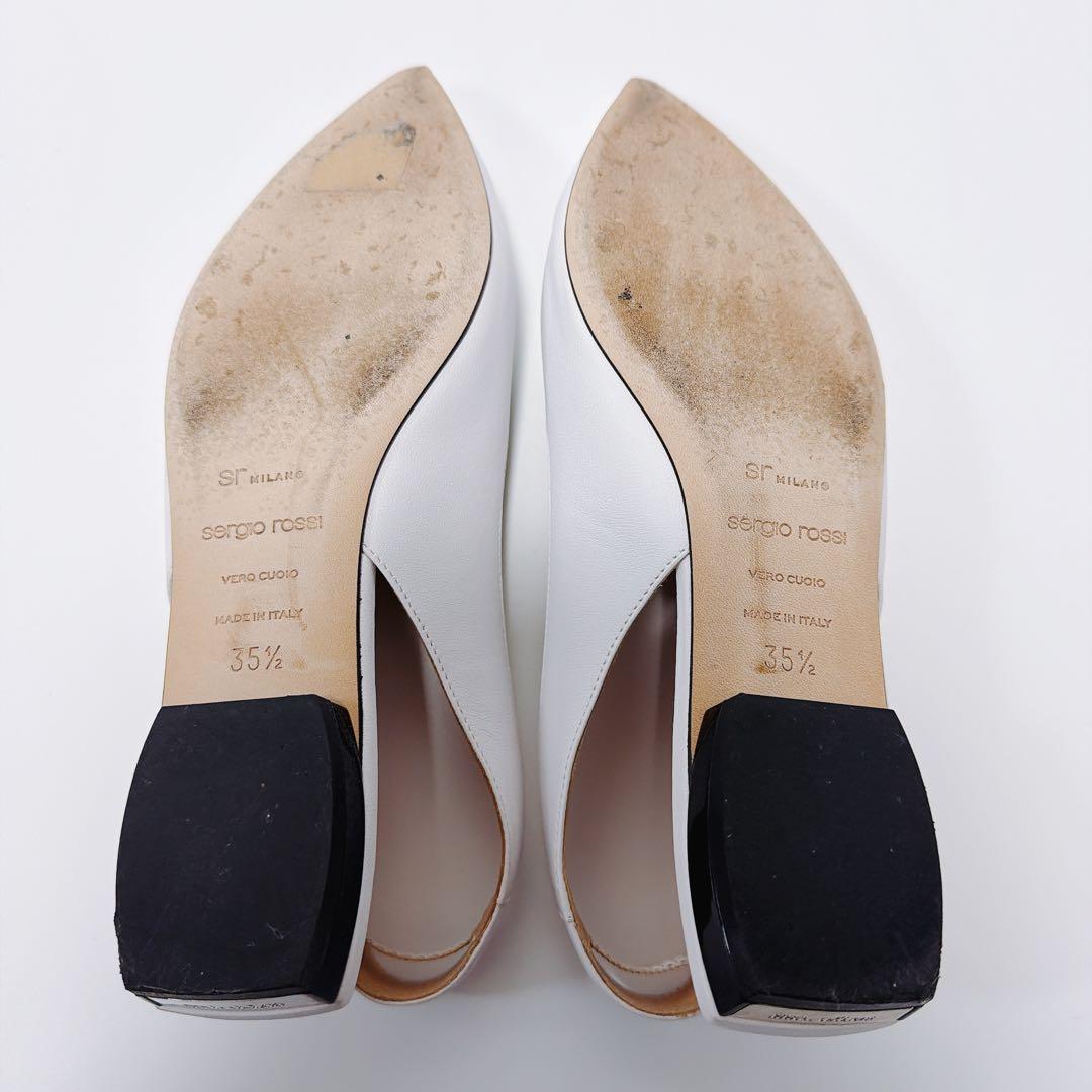 《美品》セルジオロッシ フラットパンプス ストラップ ホワイト 35.5