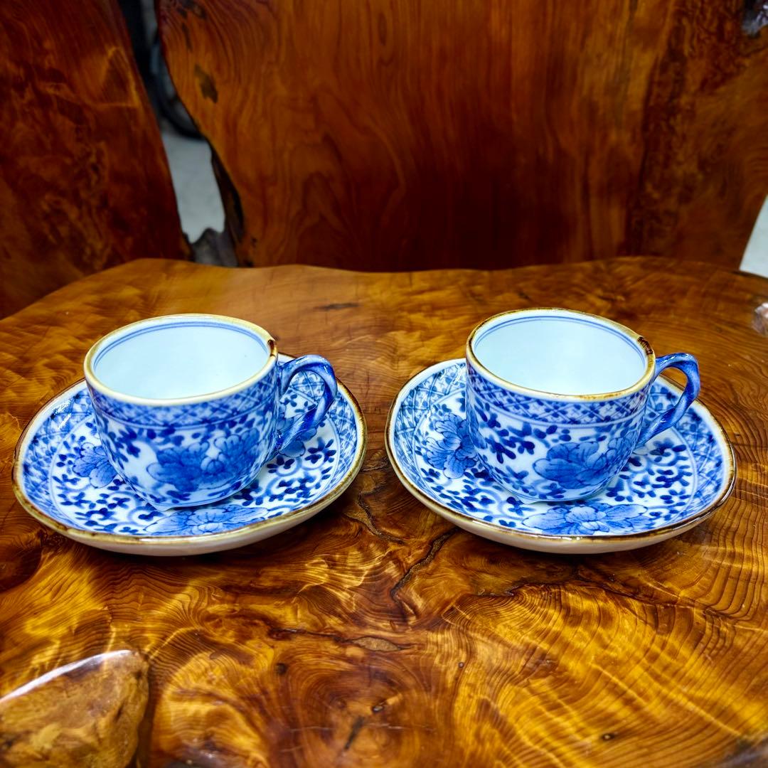有田焼 福泉窯 カップ&ソーサー2客　染付　唐草　碗皿 有田焼 福泉窯 カップ&ソーサー2客 染付 唐草 碗皿 有田焼 福泉窯