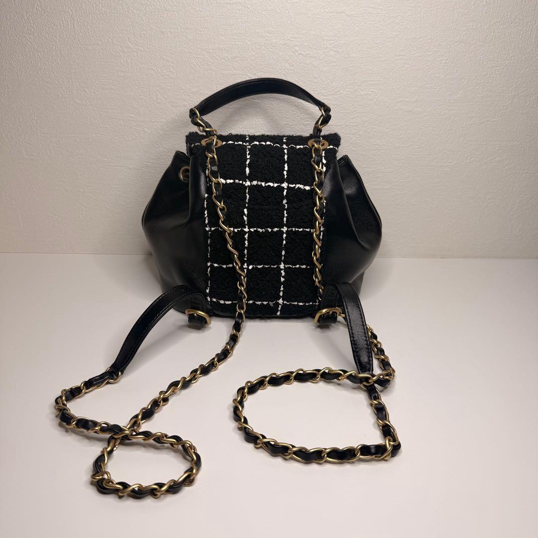 CHANEL ココマーク ツイード チェック バッグ パック チェーン