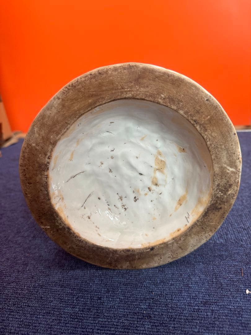 1675 希少 平戸焼 大花瓶 大壺 陰刻 人物浮彫 時代物