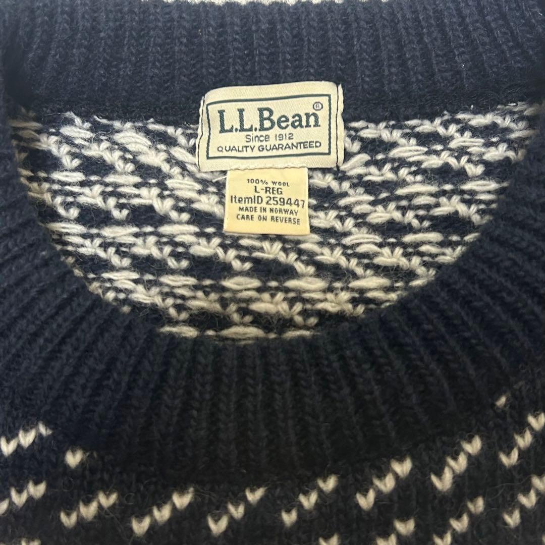 【美品　ノルウェー製】L.L.BEAN バーズアイ　ニット　ネイビー　Lサイズ