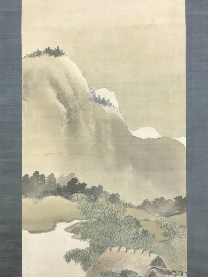 真作/岡田雪窓/春景遠山雪之図/山水図/雪景山水図/掛軸/