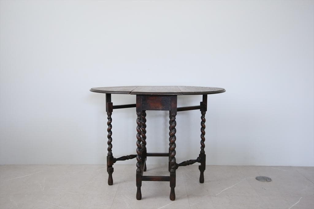 英国アンティーク木製ゲートレッグテーブル/ダイニング机バタフライ(89