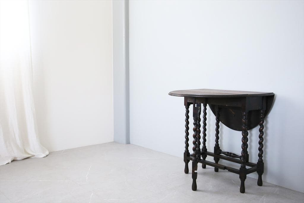 英国アンティーク木製ゲートレッグテーブル/ダイニング机バタフライ(89