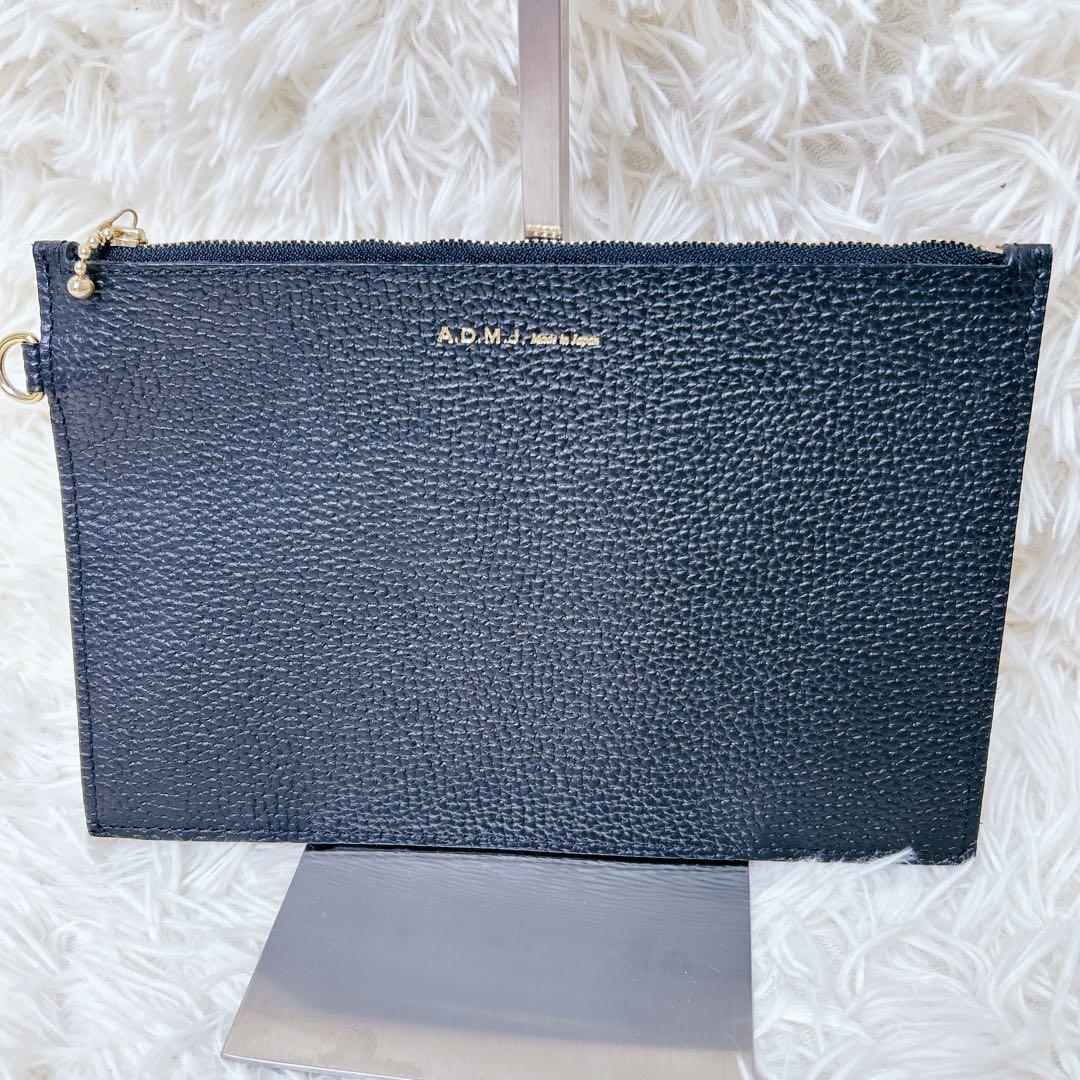 A.D.M.J 高級 本革 ワンショルダー 黒 シボ革 A4 ポーチ付 GC付き