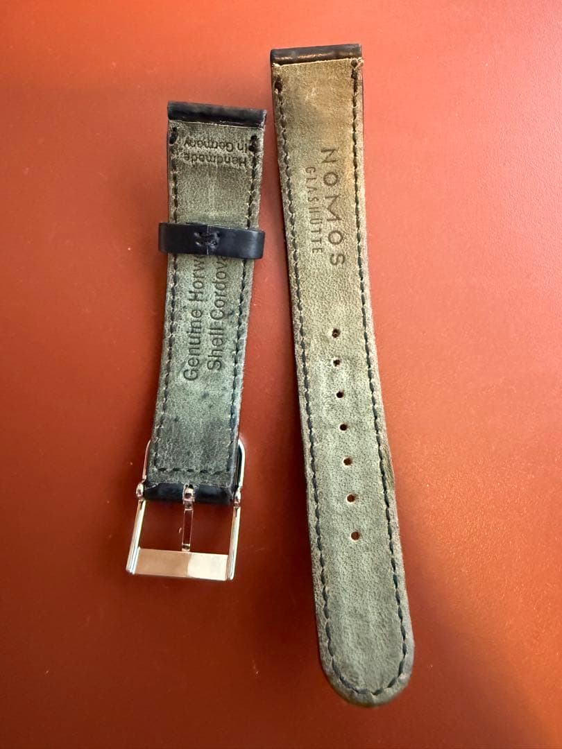 17mm NOMOS ブラックレザーベルト 純正 コードバン ノモス 革ベルト