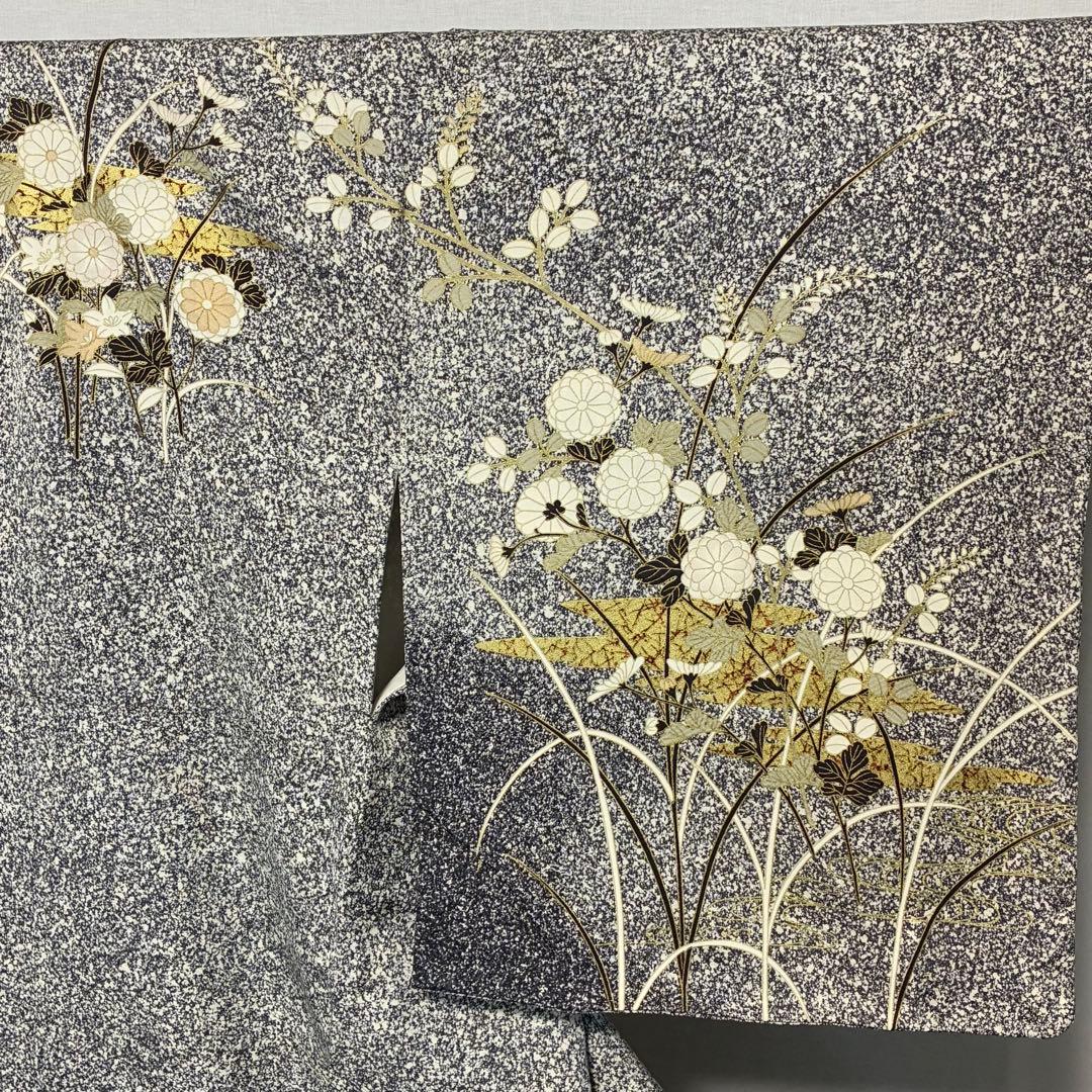 D210 訪問着 叩き染め 花模様 正絹 着物 袷 しつけ糸付き未使用極美品