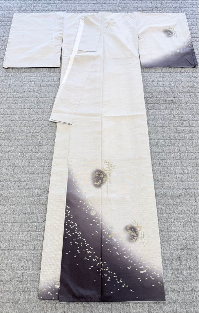 未使用 高級 訪問着 正絹 袷 白大島紬 刺繍 ホワイト 暈し染め パール