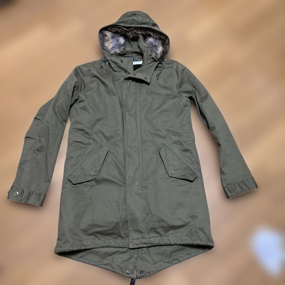 美品⁂フレッドペリー⁂モッズコート　ブロックチェックボアライナー　カーキ　S 美品⁂フレッドペリー⁂モッズコート ブロックチェックボアライナー