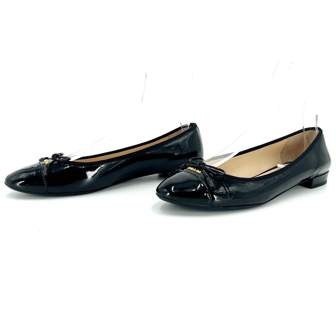 極美品 正規品 プラダ フラットシューズ バレリーナ リボン 24㎝相当