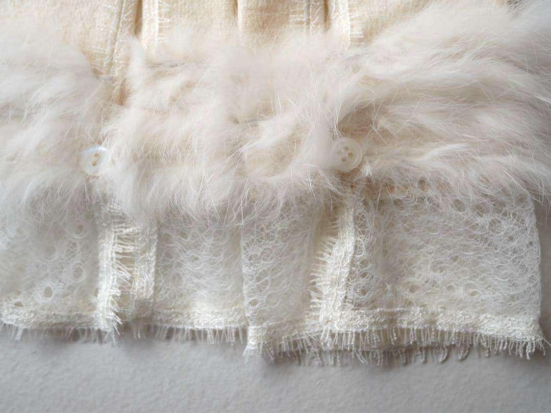 Blumarine レース×ファー パールボタン カーディガン ホワイト - メルカリ