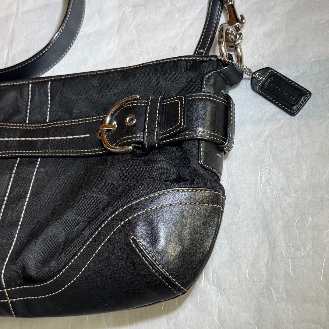 COACH ワンショルダーバッグ ソーホー 黒 シグネチャー ベルト - メルカリ