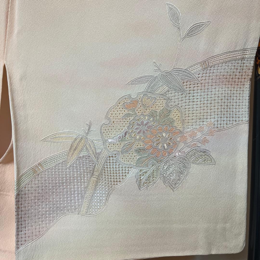 翠山刺繍】蘇州刺繍の訪問着 雪輪 竹 桐 薄いピンクオレンジ暈し