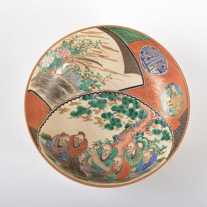 九谷焼 東山造 庄三風 色絵山水人物文鉢 共箱 V R5442