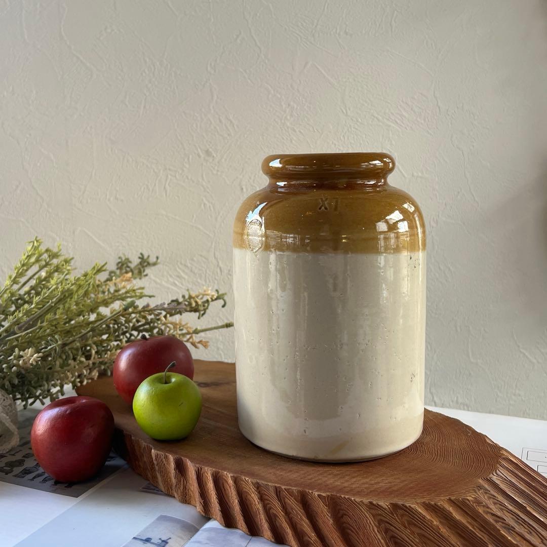 k147 英国アンティーク ストーンウェア製ジャー（ジャムポット・ボトル）保存瓶 イギリス アンティーク ストーンウェアポット ジャムポット ジャム