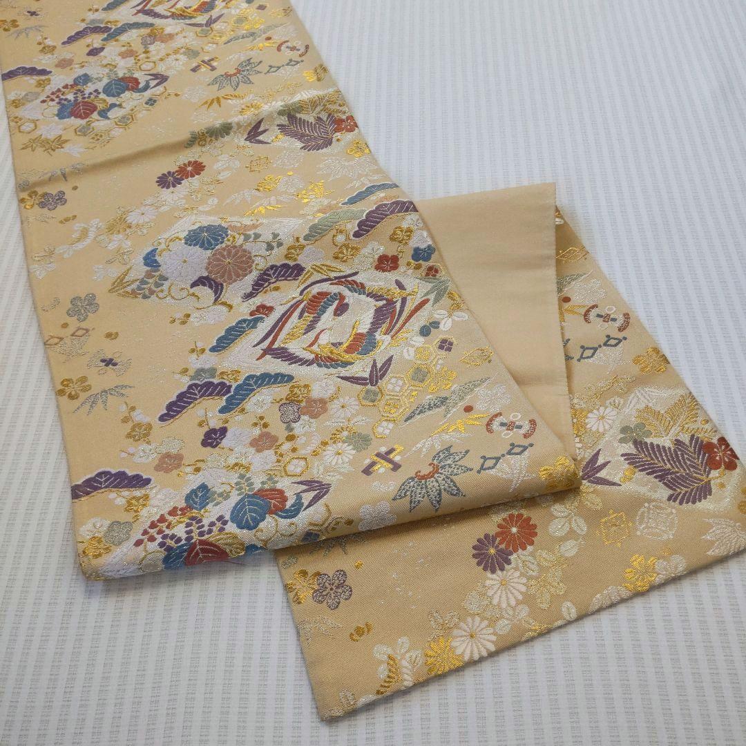袋帯】幸せを結ぶ帯＊鳳凰と宝尽くしが織りなす西陣の華やぎ 生成り色