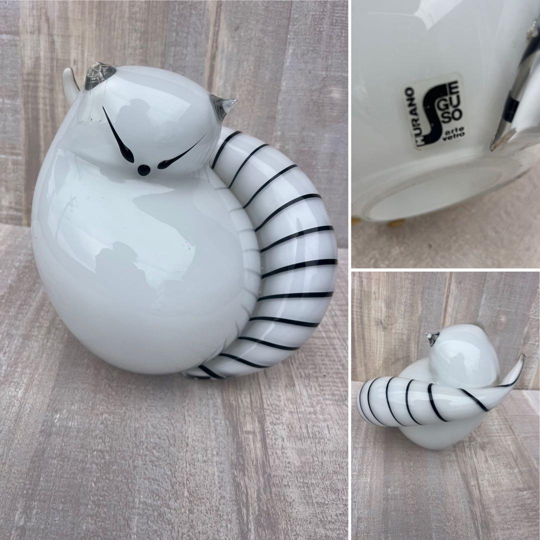 ムラノガラス フランコ モレッティ作 猫置物 murano イタリア