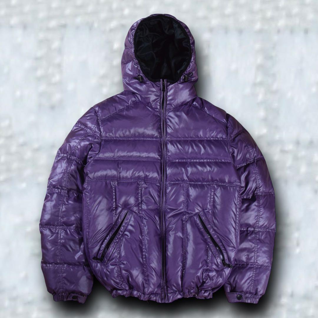 old UNIQLO フードダウンジャケット パープル テック系 ドローコード