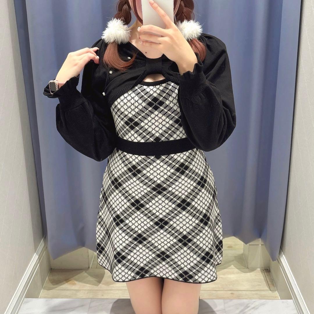 evelyn エブリン 長袖チェックリボンニットOP - メルカリ