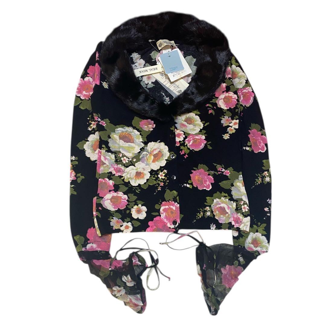 未使用品　Blumarine ブルマリン　フラワープリント　シルク　ミンクファー 未使用品 Blumarine ブルマリン フラワープリント シルク ミンクファー
