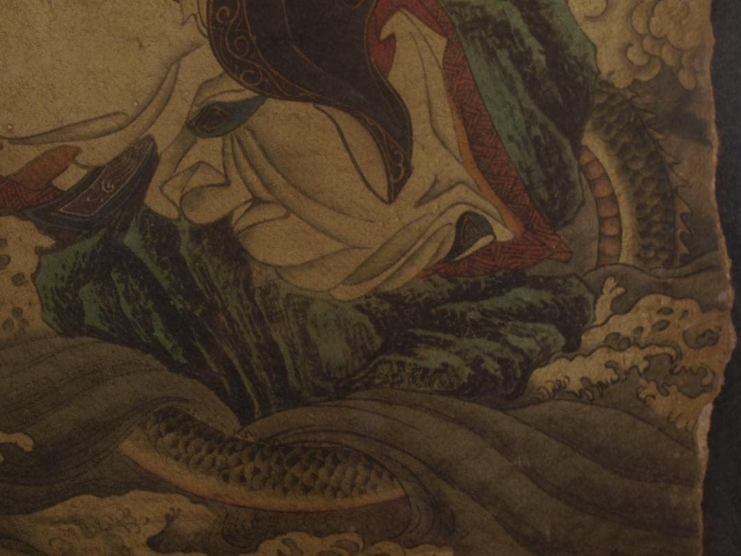 中国唐時代 敦煌莫高窟壁画 彩絵 人物像 発掘品古美術 AK1774A1-4