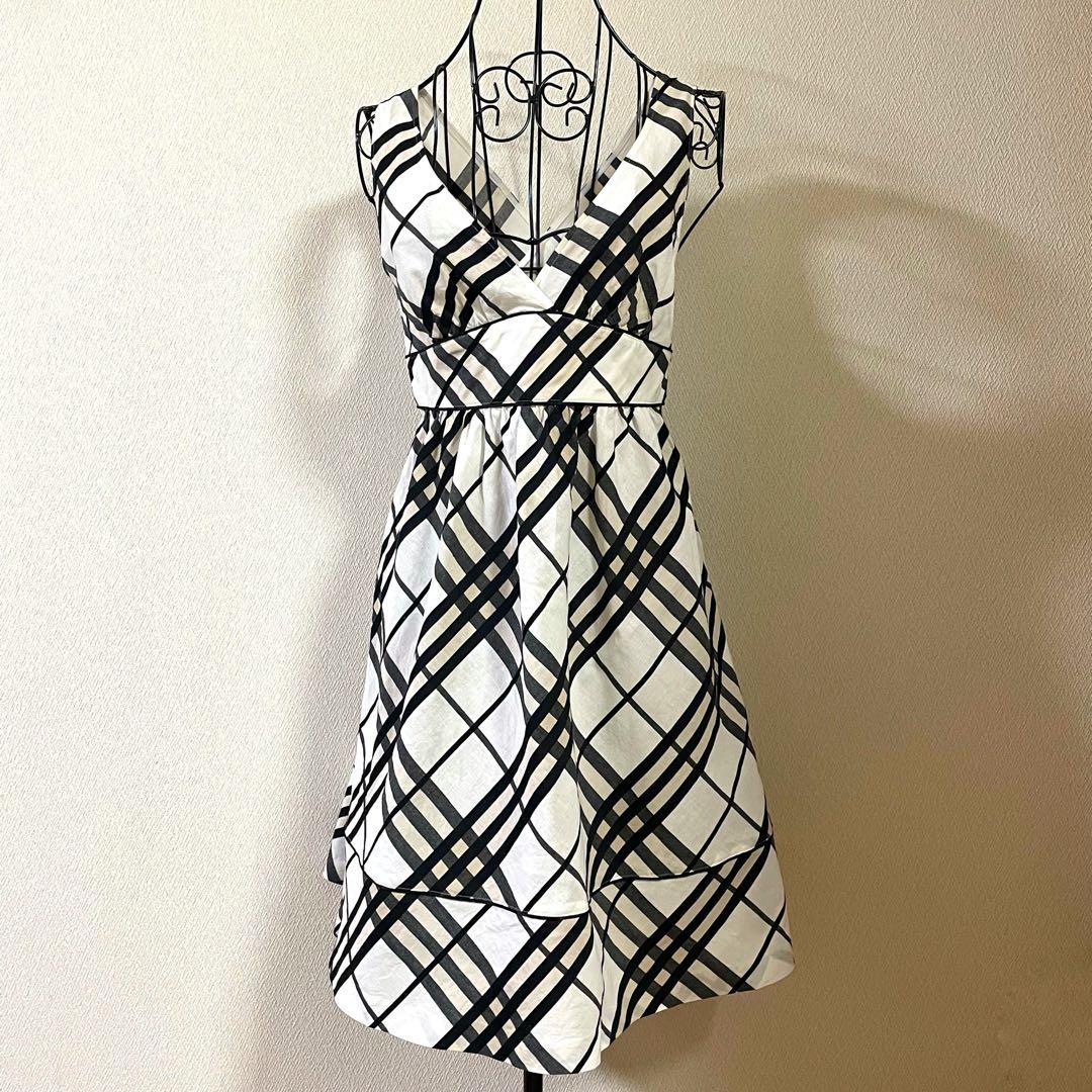 バーバリーブルーレーベル コットン リネン ワンピース Vネック ノバ