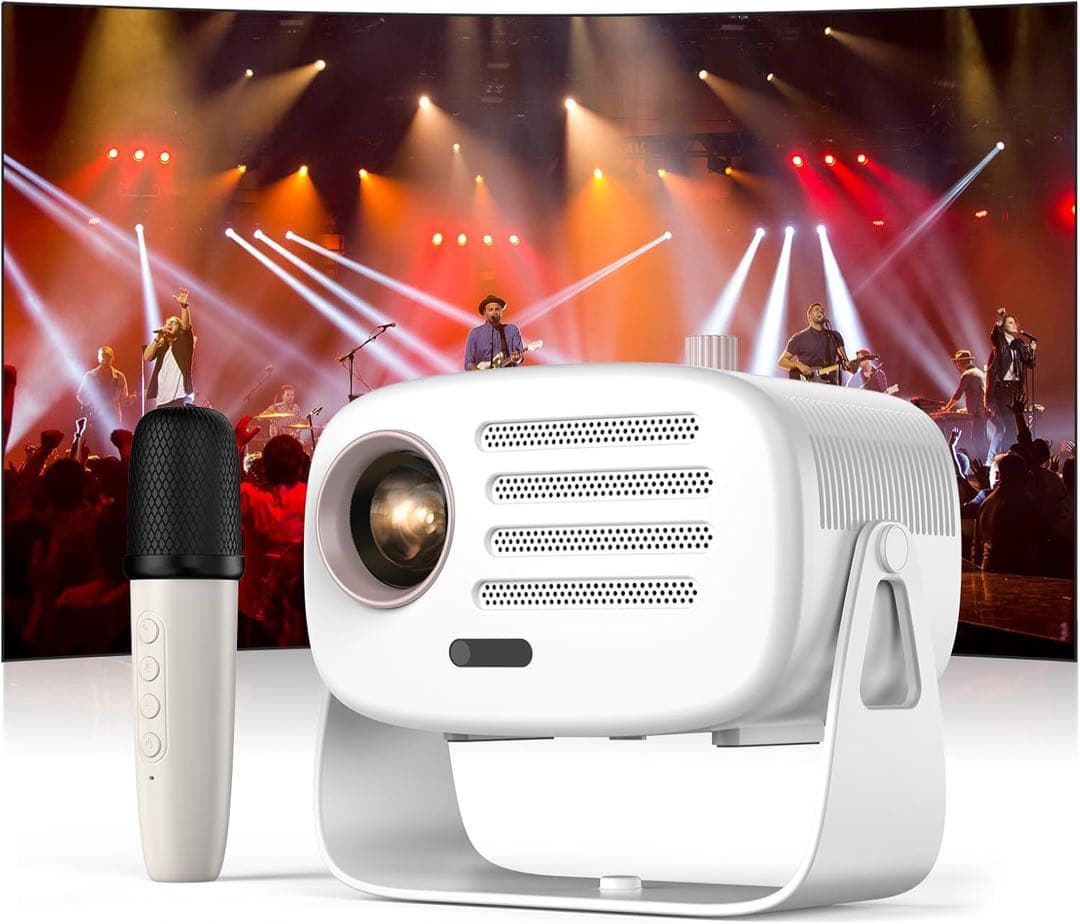 NX3ホワイト プロジェクター360°回転小型 カラオケ機能 家庭用1080P