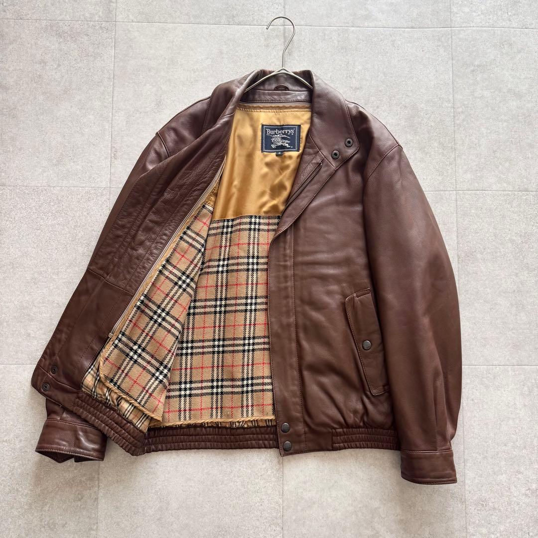 バーバリー レザージャケット ノバチェック ライナー 2WAY 茶 S Y2K