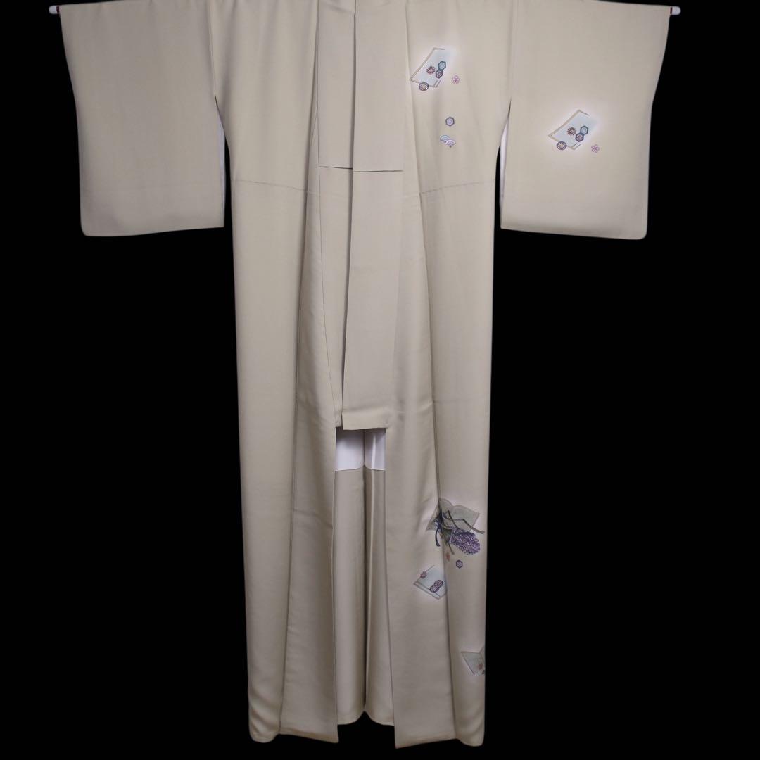 美品　読み本に十二単模様訪問着/裄69 スーパートールサイズ　ベージュ　d5