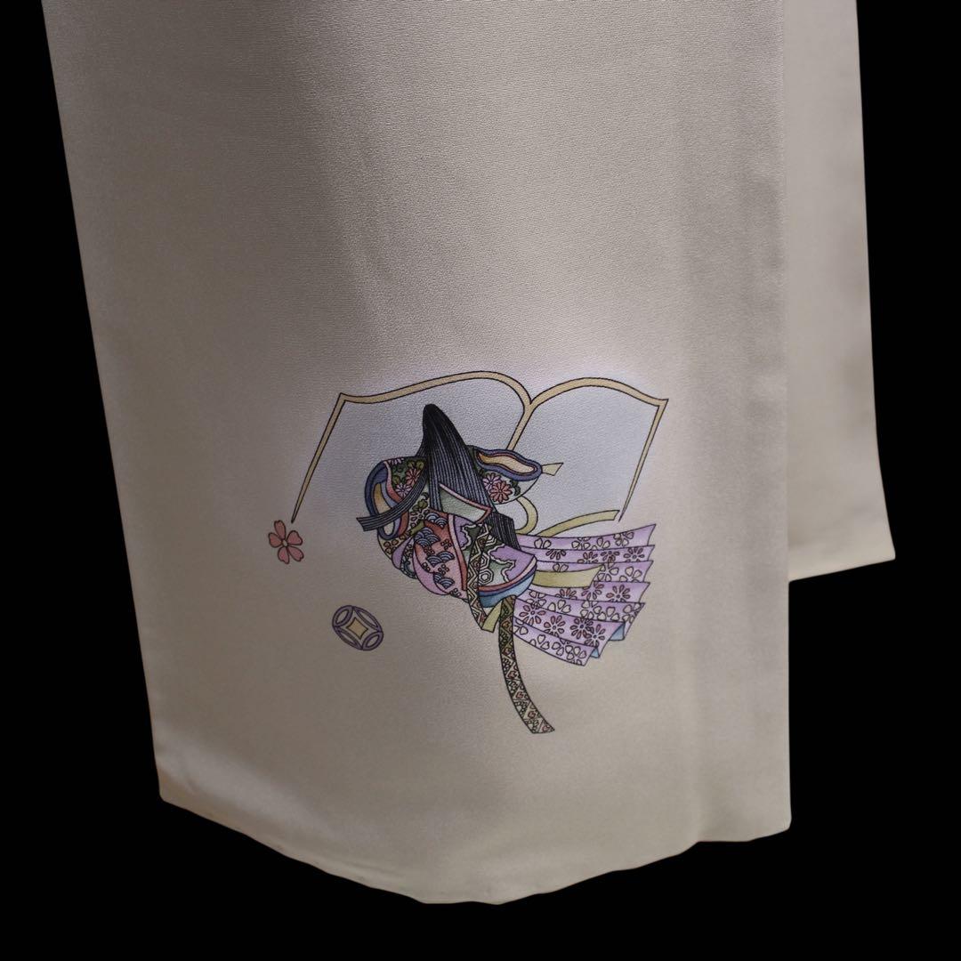 美品　読み本に十二単模様訪問着/裄69 スーパートールサイズ　ベージュ　d5