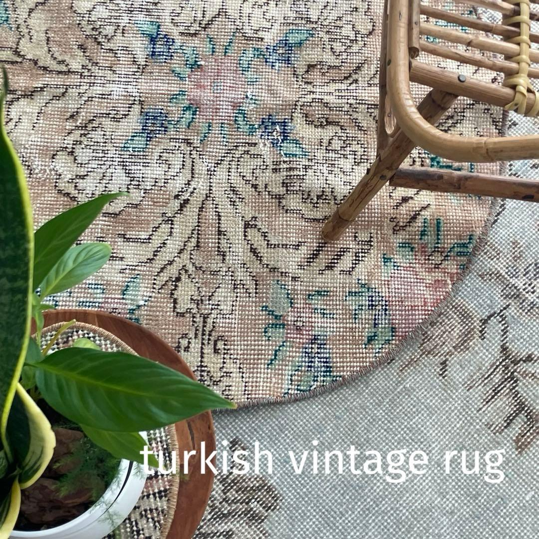 ミルキーピンク✳︎73×74グリーン フラワー ラウンド トルコ