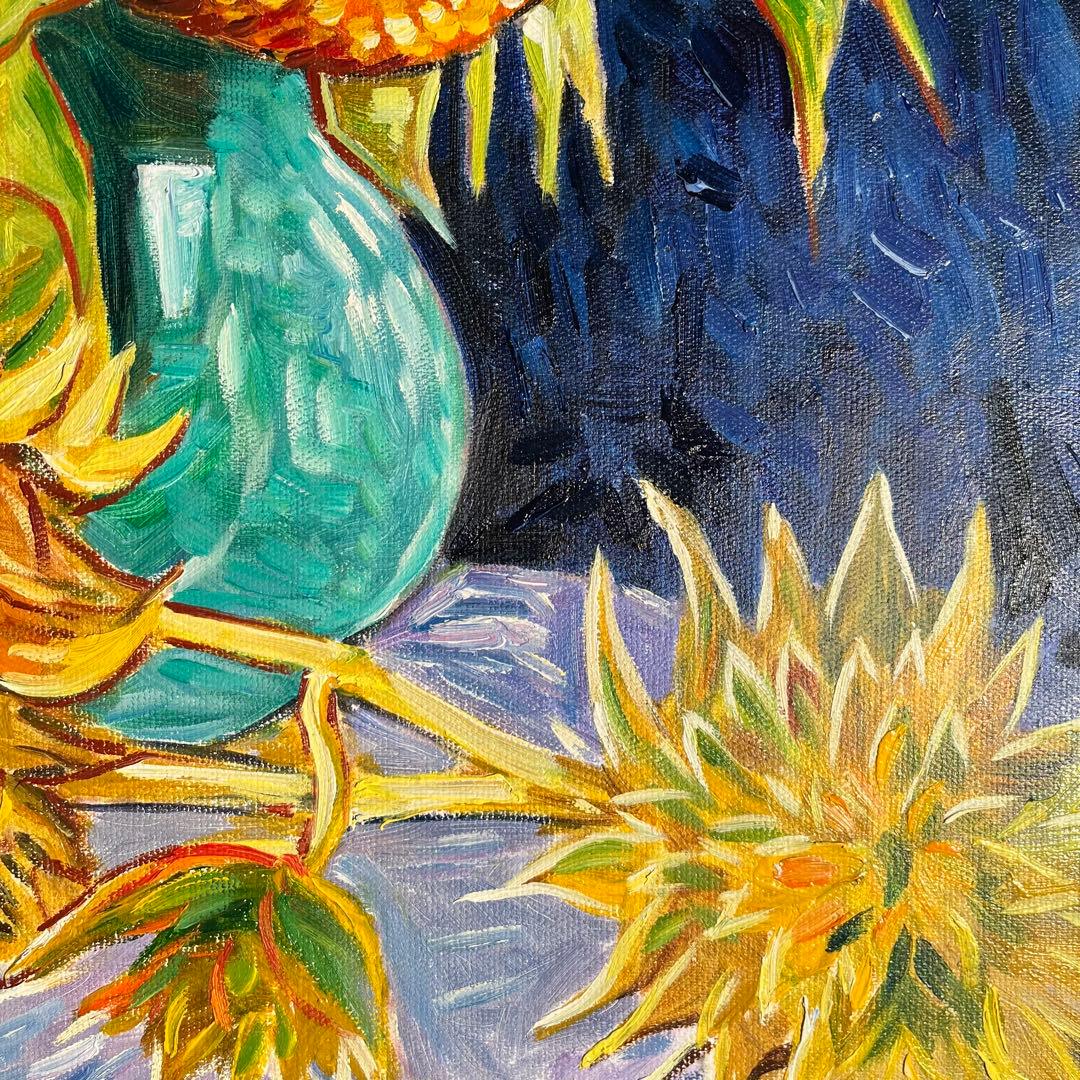 ☆秀作☆手書き油絵 ゴッホ 幻 芦屋のひまわり 額付き 絵画 インテリア