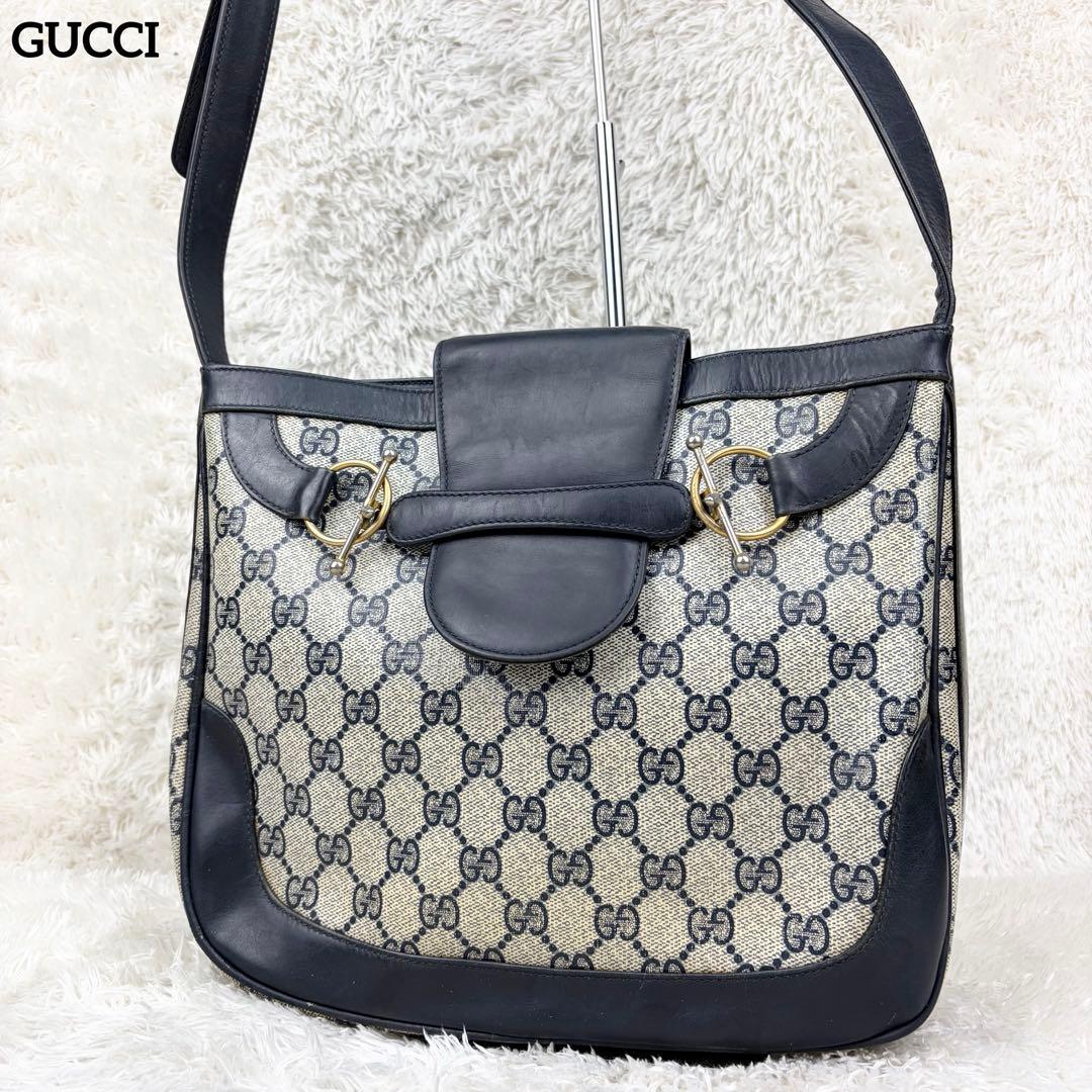 美品】オールドグッチ GGスプリーム 金具 ショルダーバッグ ネイビー
