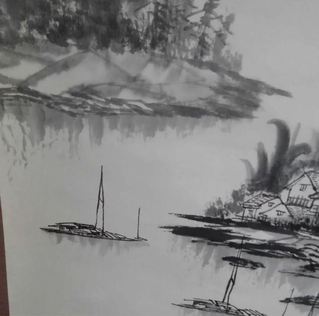 中国の水墨画、盧景春 肉筆漓江煙雨 掛け軸 大幅 名品绘画 。 - メルカリ