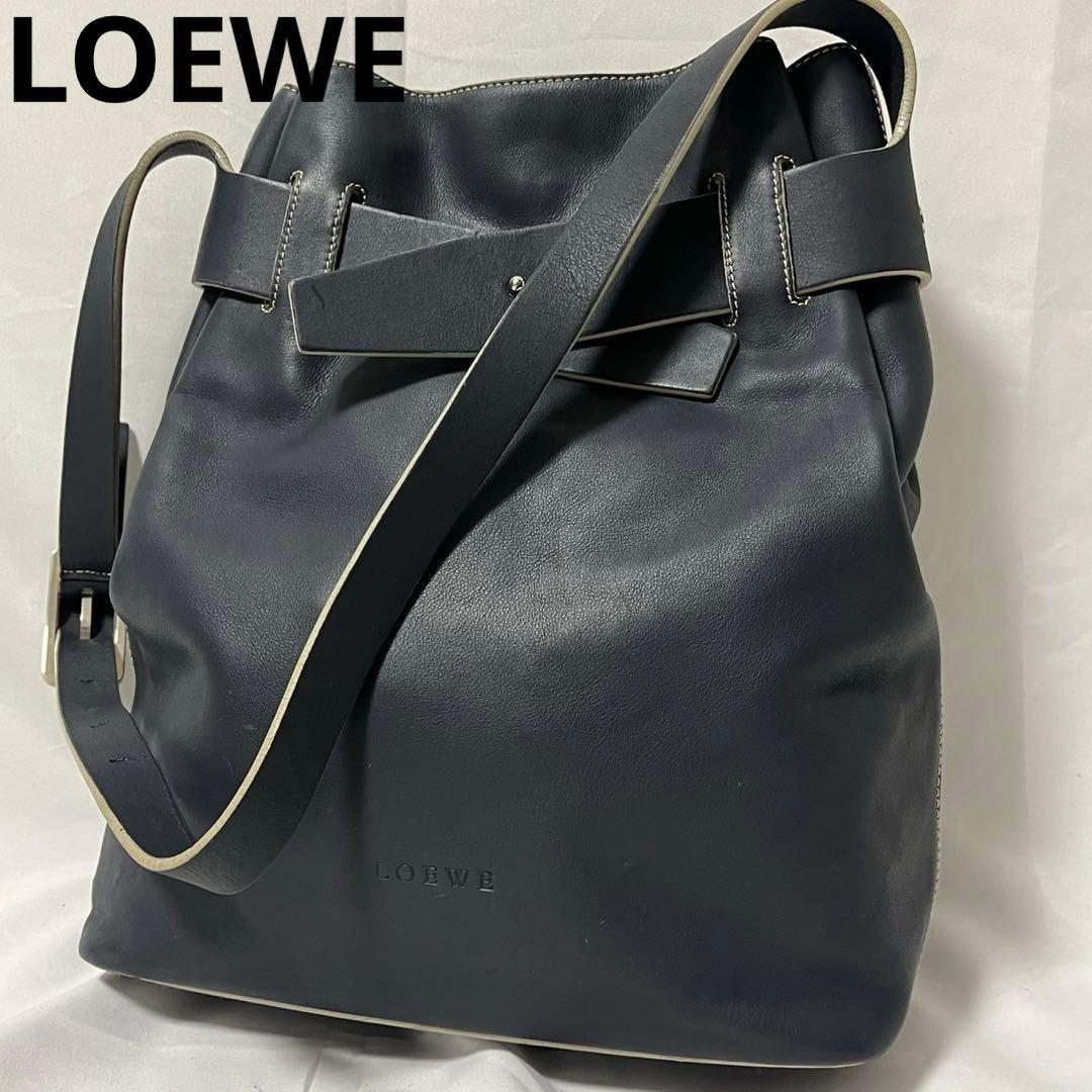 ✨極美品✨　LOEWE アナグラム　ショルダーバッグ　ブルーグレー　レザー LOEWE◇アナグラムインフレーテッドポケットショルダーバッグ/--/BLU