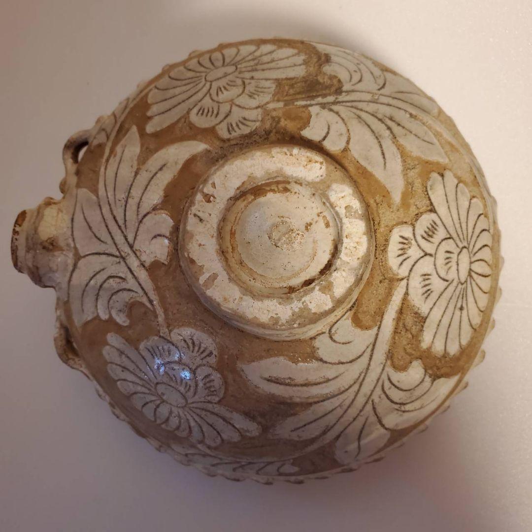 中国古玩 磁州窯 双耳扁壺 時代物唐物