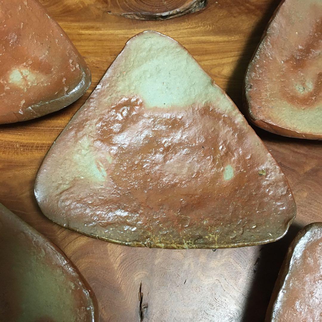 備前焼 緋襷 足つき三角タタキ皿 5客揃 たたき皿