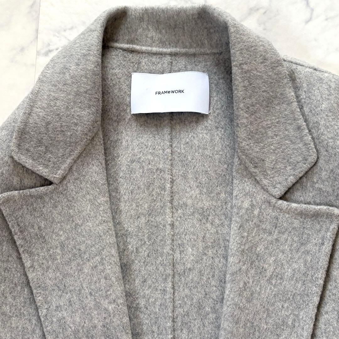 美品 フレームワーク framework リバーショートコートグレー ウール