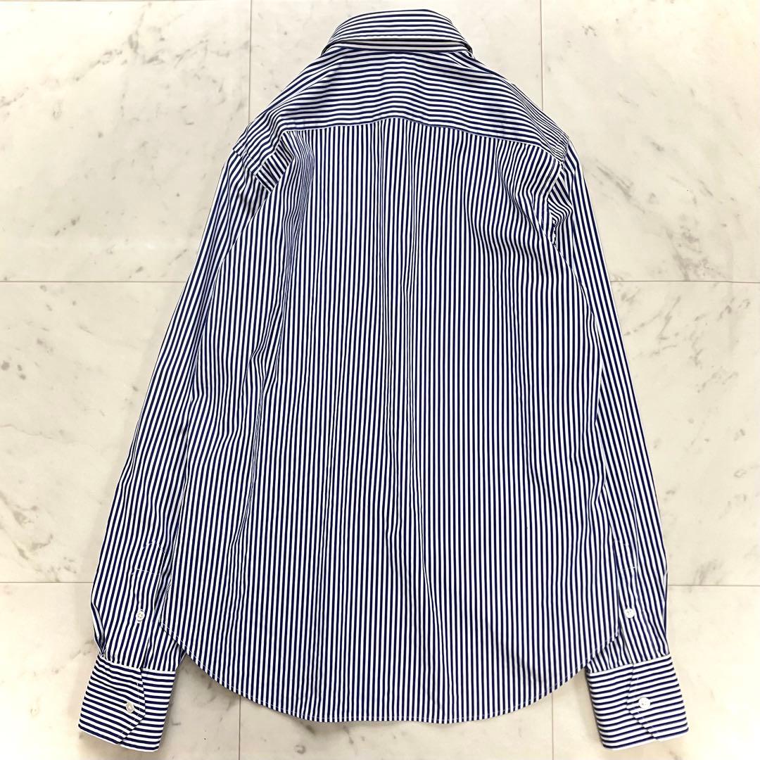 極美品 ポロラルフローレン ストライプシャツ ホース刺繍 QR ブルー