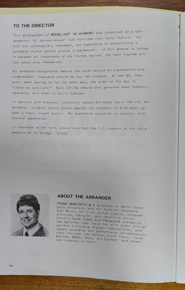 ボーカル ビッグバンド譜面：Moonlight In Vermont - アート・デザイン