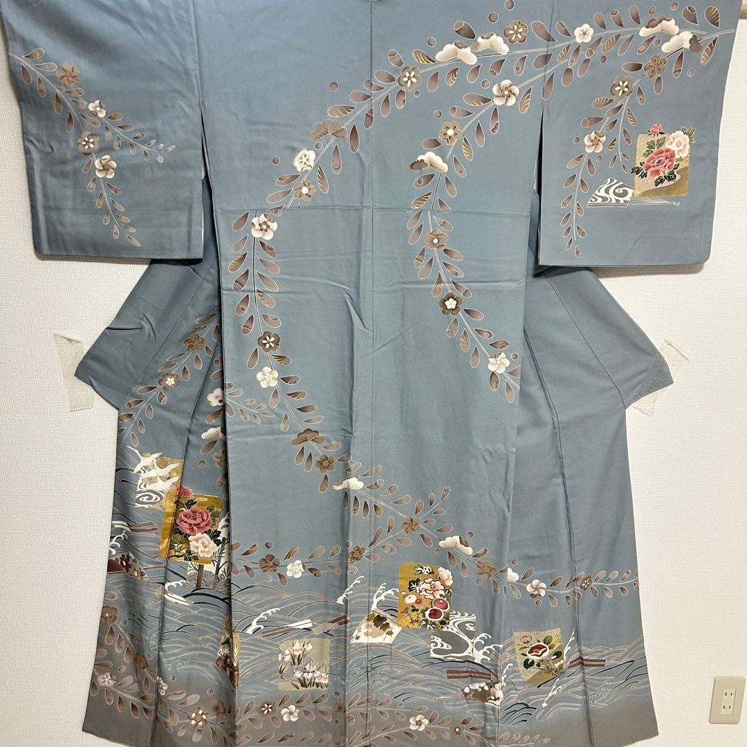 大胆な本金 手描き友禅 刺繍 訪問着 鶴に花柄 着物スキ倶楽部 798