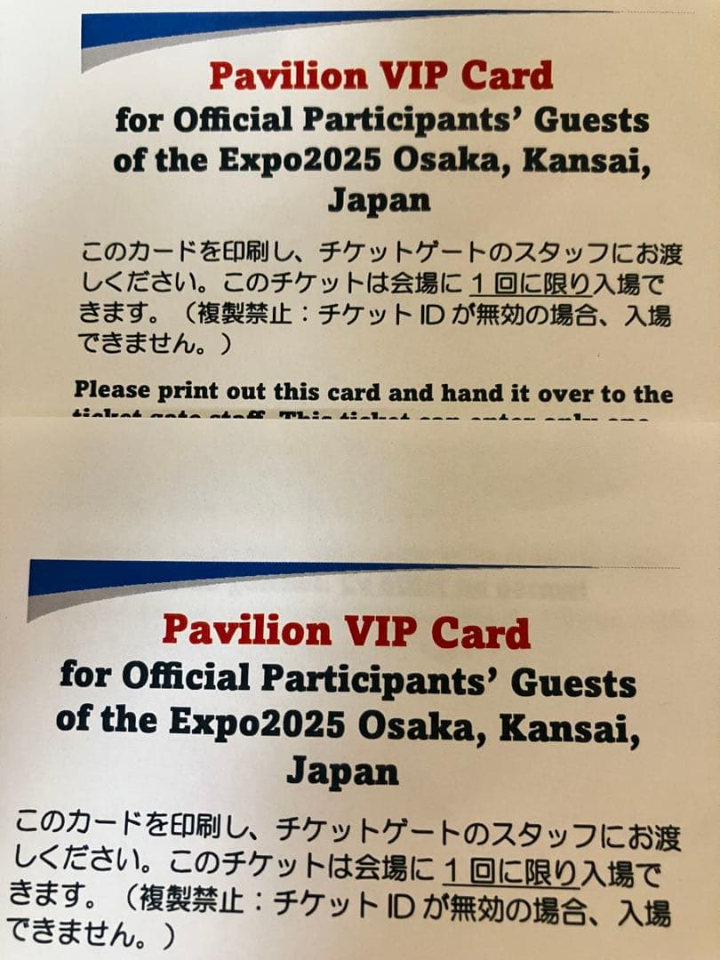 最安値！関西万博 Pavilion VIP Cardチケット2枚セット早い者勝ち