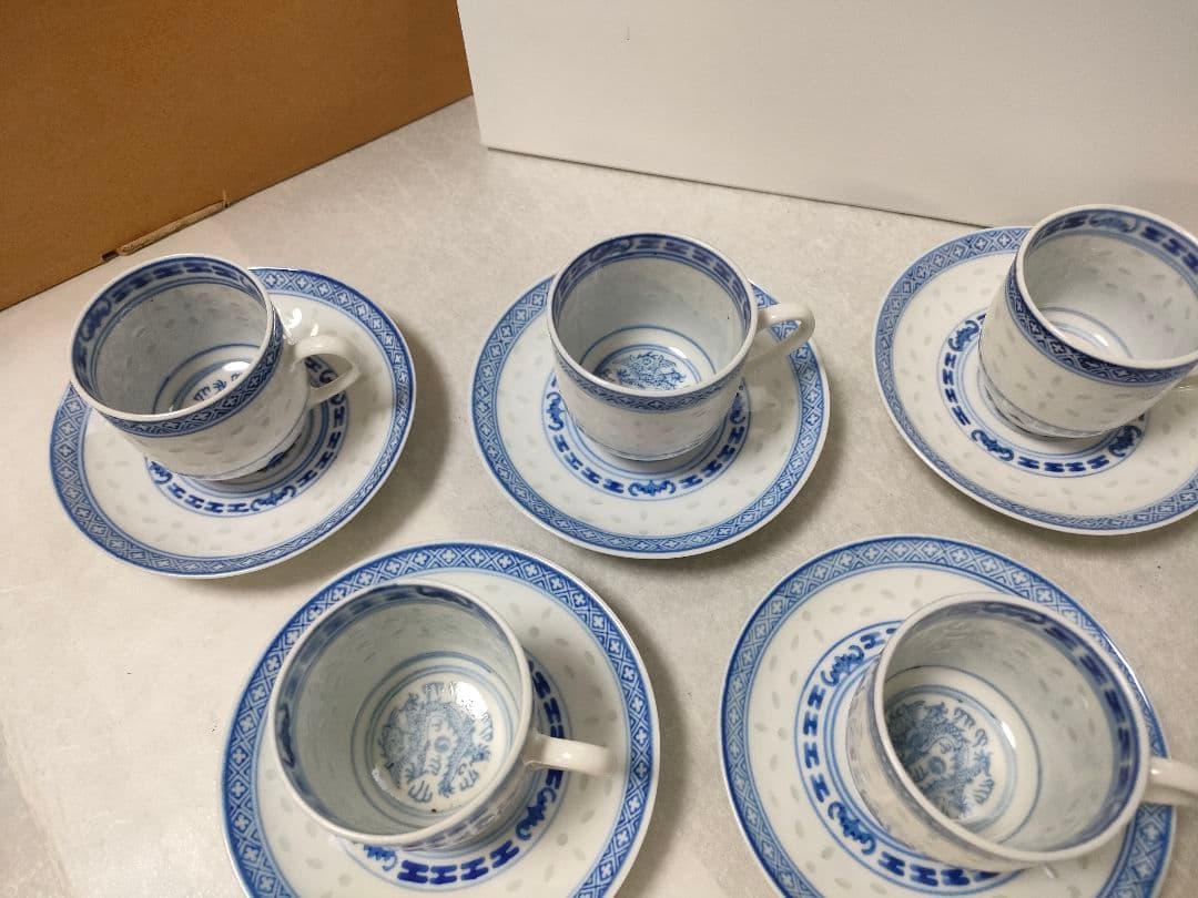 専用 中国 景徳鎮『玩玉』蛍手 龍文 デミタスカップ＆ソーサー5客