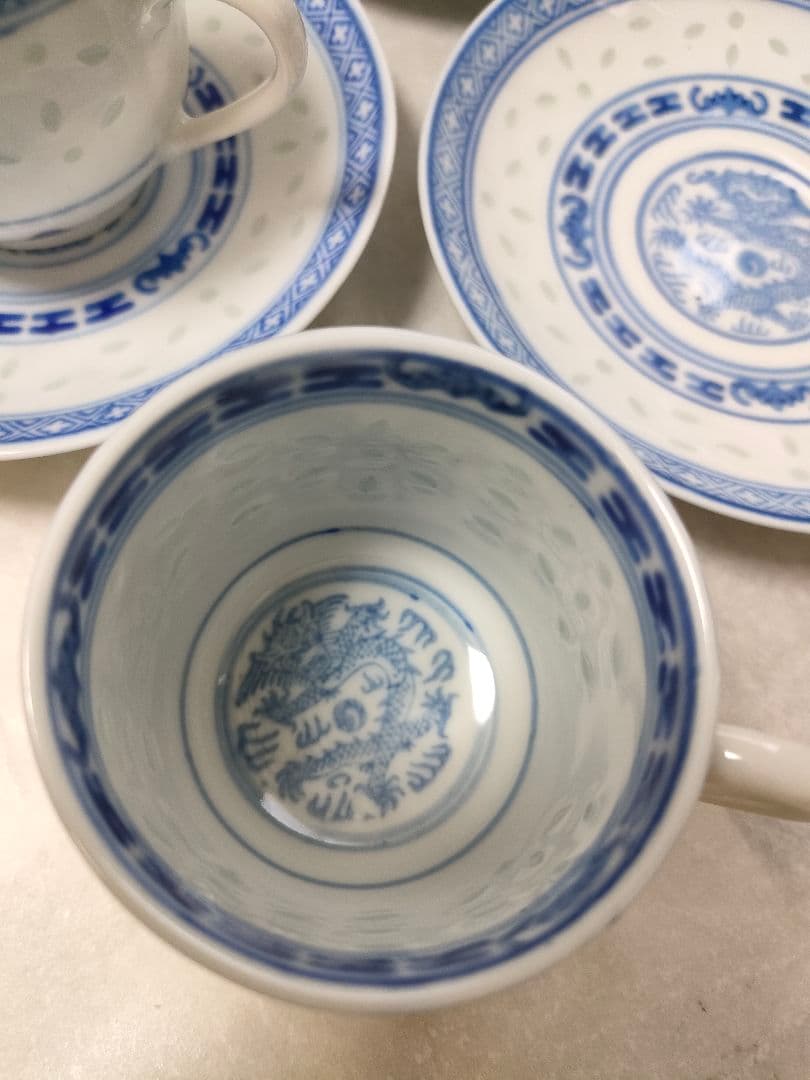 専用 中国 景徳鎮『玩玉』蛍手 龍文 デミタスカップ＆ソーサー5客