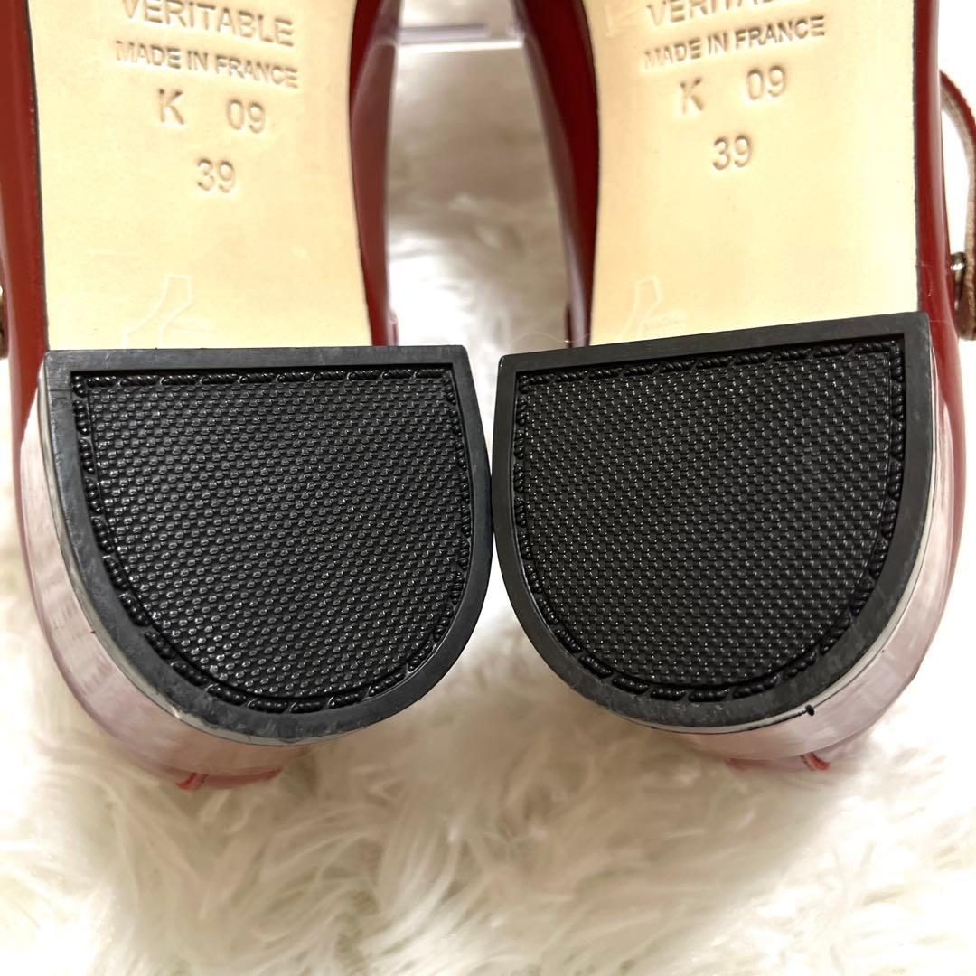 極美品 レペット パンプス エナメル ストラップ ベルト 赤 24.5 バレエ