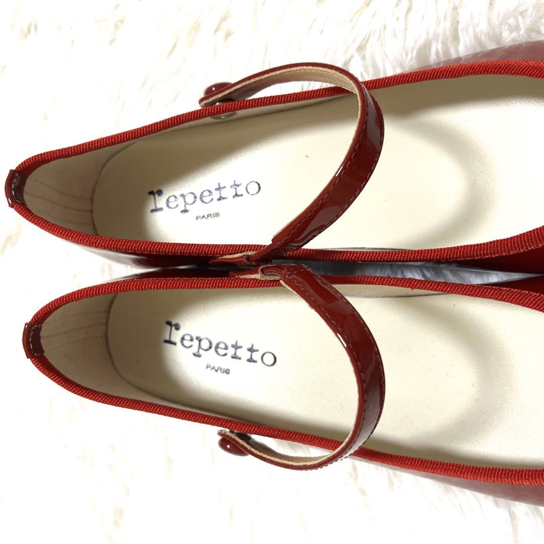 極美品 レペット パンプス エナメル ストラップ ベルト 赤 24.5 バレエ