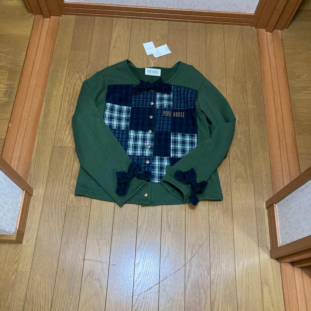 PINK HOUSE チェック柄パッチワークカーディガン 🍒🌹 . 野ばらとチェリープリントパッチワークワンピース color:クロ