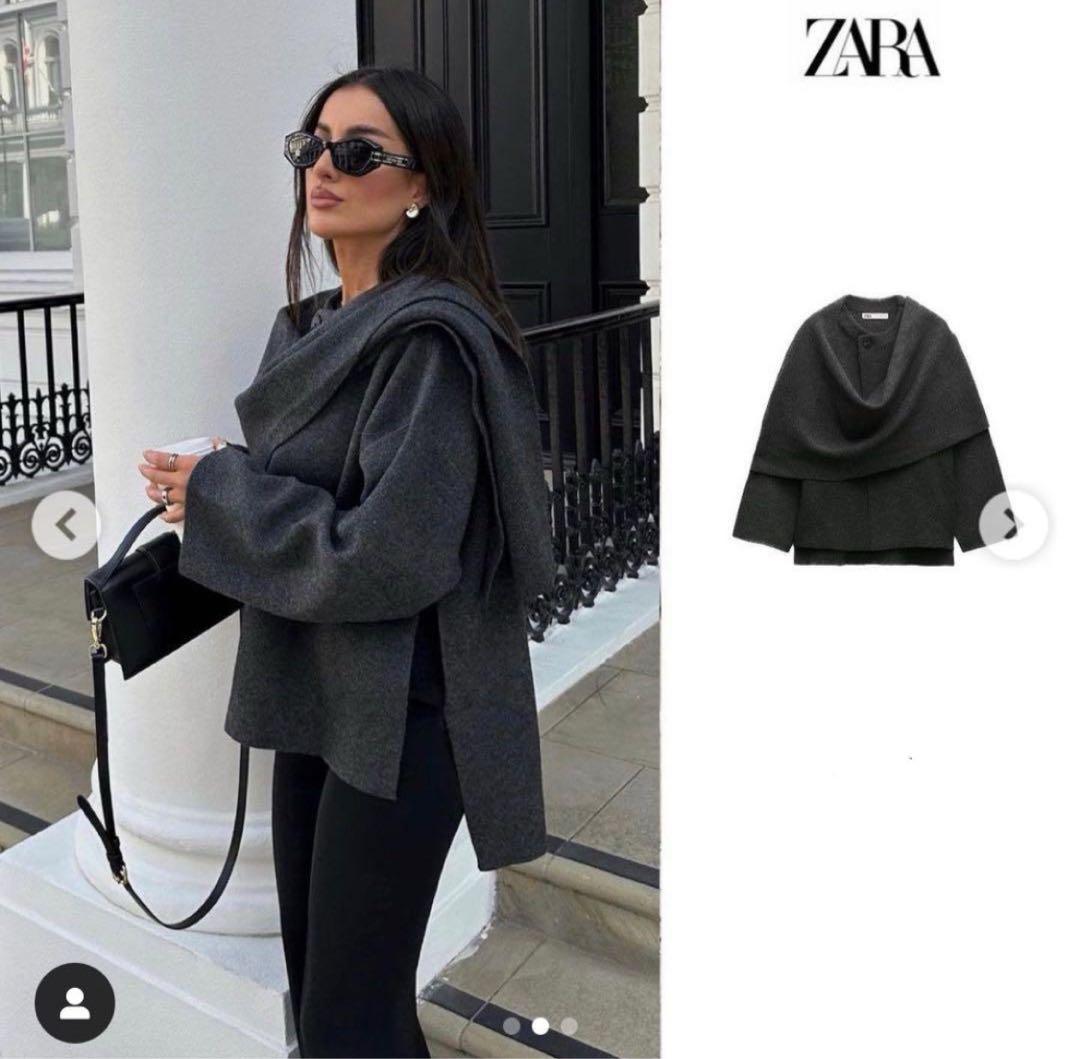ZARA ショートニットコート アシンメトリースカーフ - メルカリ